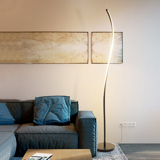 Modernist Led Spiral Floor Lamp For Drawing Room - Black/White Metallic Reading Light