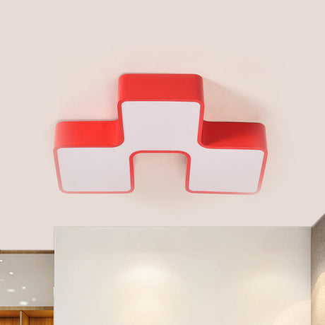 Kids Led Flushmount Light In Red/Yellow - Building Block Kindergarten Design