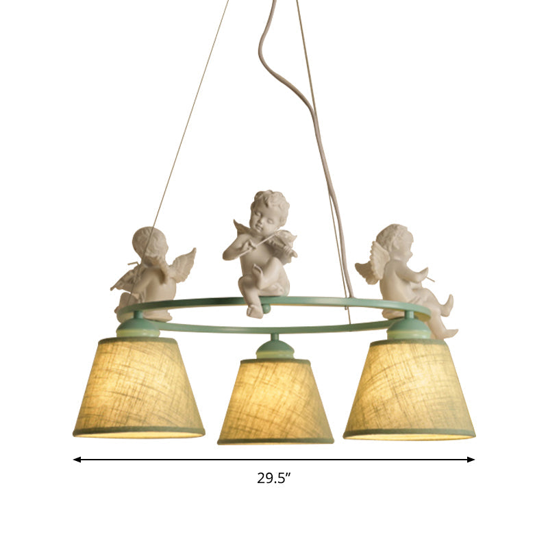 Green Rustic Style Ring Villa Chandelier With Bird & Tapered Shade