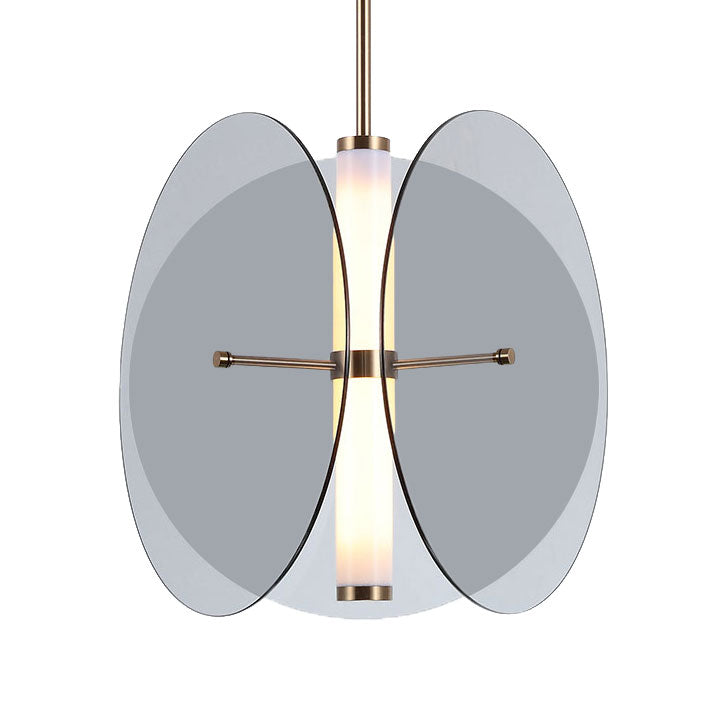 Modernist Amber/Smoke Glass Pendant Light With Led-Enhanced Round Design