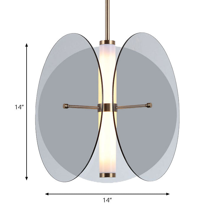 Modernist Amber/Smoke Glass Pendant Light With Led 1-Light 3 Disks Hanging Ceiling Lamp
