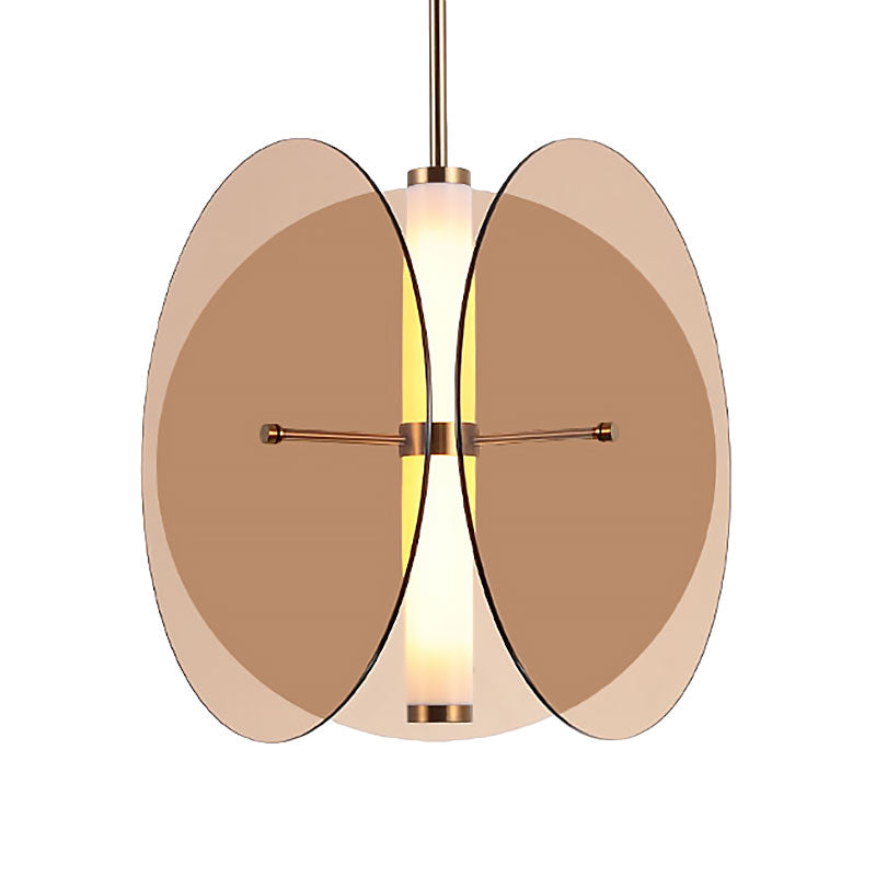 Modernist Amber/Smoke Glass Pendant Light With Led 1-Light 3 Disks Hanging Ceiling Lamp