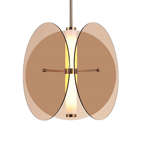 Modernist Amber/Smoke Glass Pendant Light With Led-Enhanced Round Design