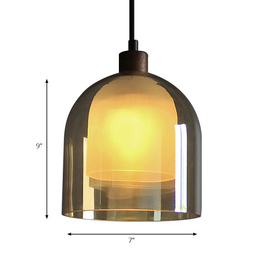 Contemporary Amber Glass Bell Pendant Light With Bronze Finish