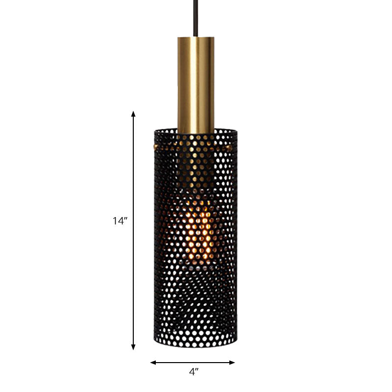 Hollow Design Cylinder Hanging Lamp - Black/White Metal Pendant With 1 Light