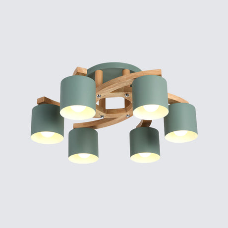 Nordic Metal Flush Mount Light For Living Room Villa - Cylinder Shade Semi Ceiling Lamp