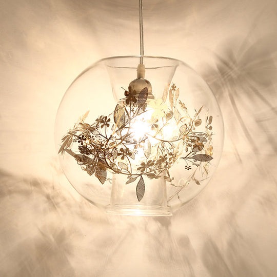 Contemporary Glass Pendant Light For Living Room - Transparent Orb Shade Single Head Suspension