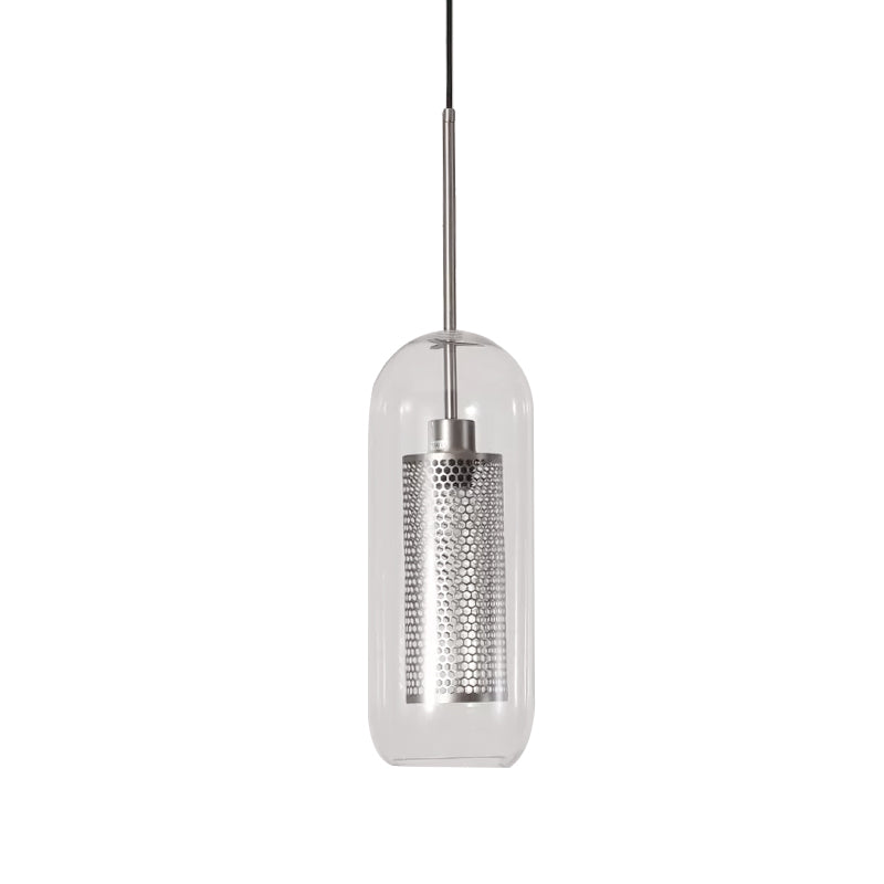 Modern Clear Glass Capsule Hanging Light With Mesh Screen For Balcony Ceiling - 1