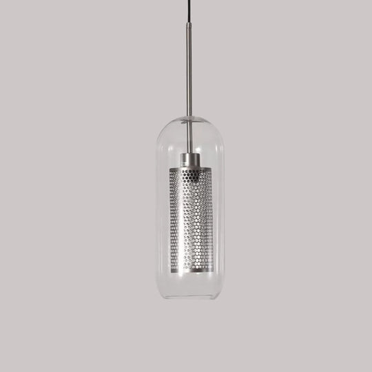 Modern Clear Glass Capsule Hanging Light With Mesh Screen For Balcony Ceiling - 1