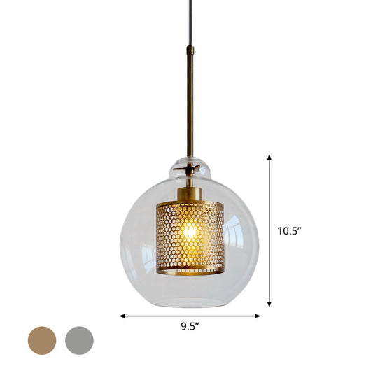 Contemporary Clear Glass Metal Pendant Light For Dining Room - 1-Light Orb Design