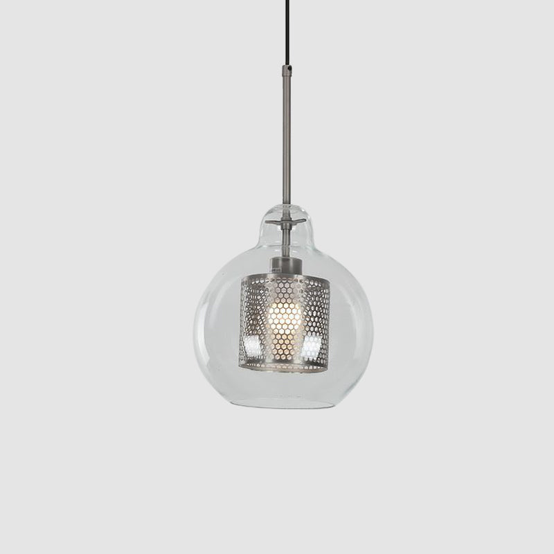 Contemporary Clear Glass Metal Pendant Light For Dining Room - 1-Light Orb Design