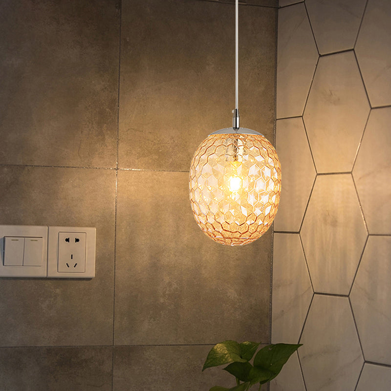 Modern Pineapple Shaped Pendant Light With Hammered Glass Dining Table Lighting