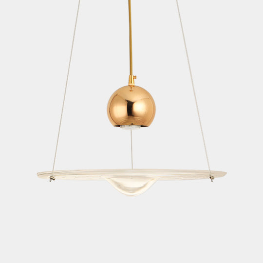 Modern Gold Glass Disc Pendant Lamp - 1 Light For Cafe Dining Room
