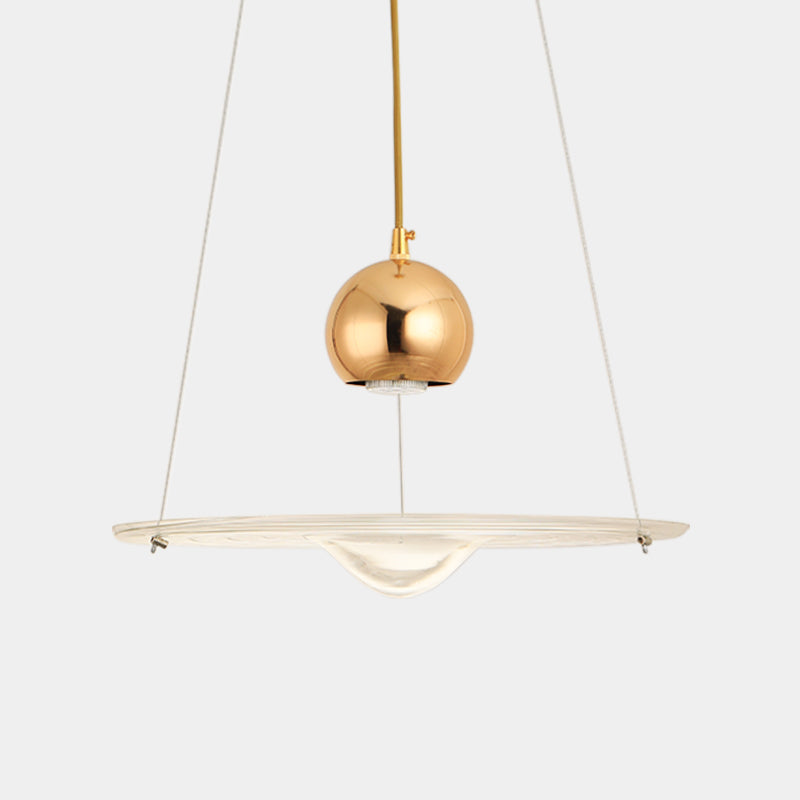 Modern Gold Pendant Lamp With Clear Glass Disc - Perfect For Cafe And Dining Room Lighting