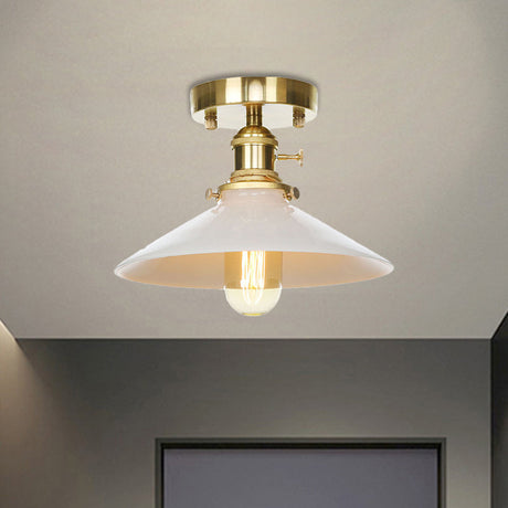 Vintage Metal Cone Ceiling Light Fixture - White Semi Flush Mount For Kitchen