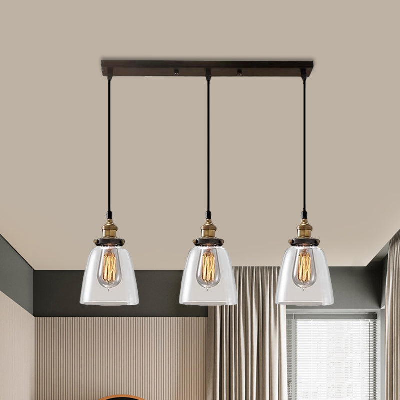 Cone/Bowl Smoked Glass Industrial Pendant Hanging Lamp - 3-Light Coffee Shop Fixture With
