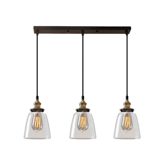 Cone/Bowl Smoked Glass Industrial Pendant Hanging Lamp - 3-Light Coffee Shop Fixture With