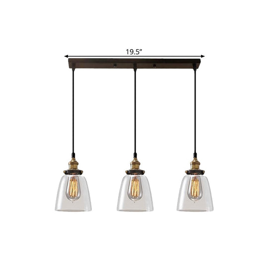 Cone/Bowl Smoked Glass Industrial Pendant Hanging Lamp - 3-Light Coffee Shop Fixture With
