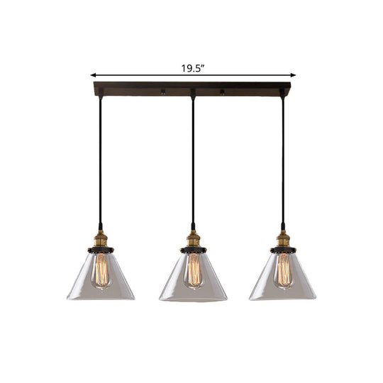 Cone/Bowl Smoked Glass Industrial Pendant Hanging Lamp - 3-Light Coffee Shop Fixture With