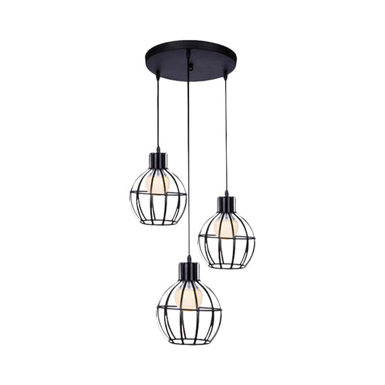 Sleek Vintage Black Metallic Ceiling Lamp - Global Suspended Light With Cage Shade