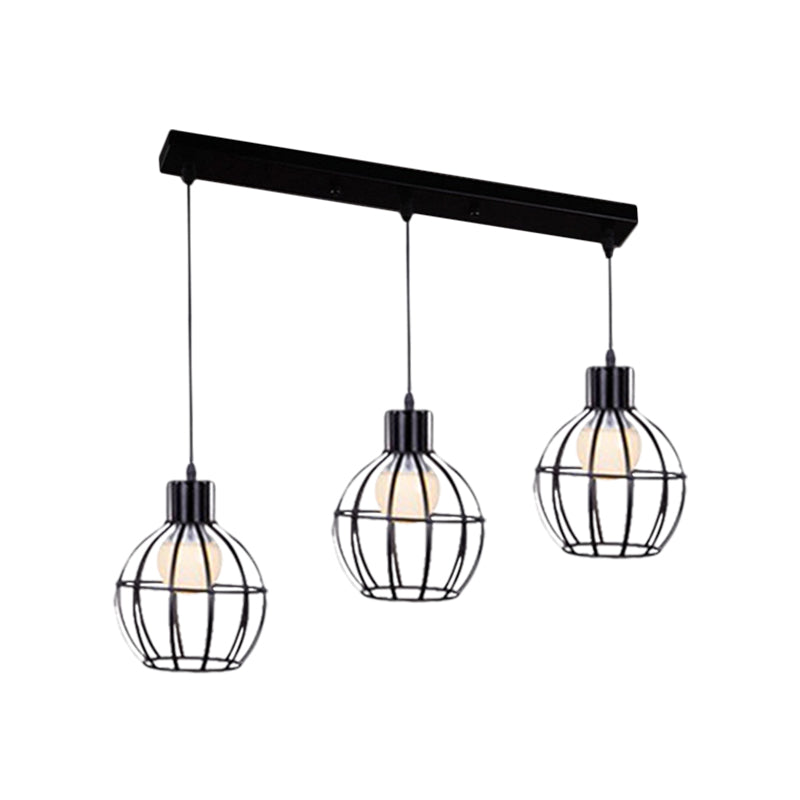 Sleek Vintage Black Metallic Ceiling Lamp - Global Suspended Light With Cage Shade