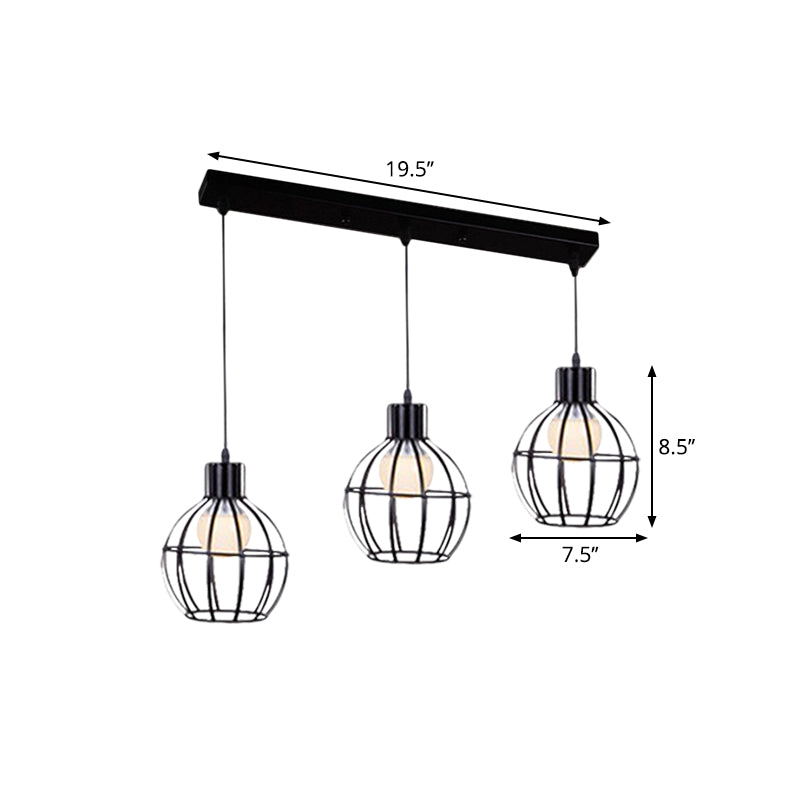 Sleek Vintage Black Metallic Ceiling Lamp - Global Suspended Light With Cage Shade