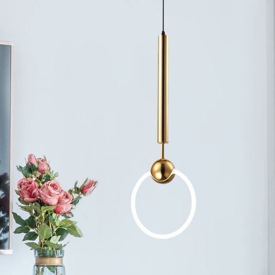 Modern Flute & Ring Pendant Light Macaron Style For Bedroom Metal Construction Single Head Hanging