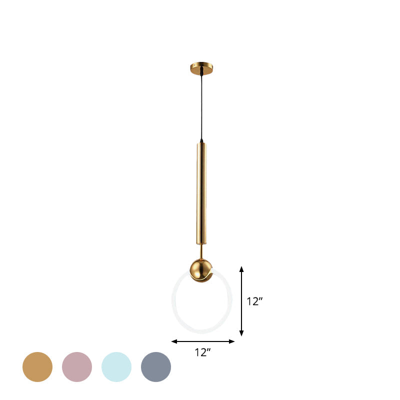 Macaron Style Flute & Ring Pendant Light For Bedroom Metal 1 Head - Hang In