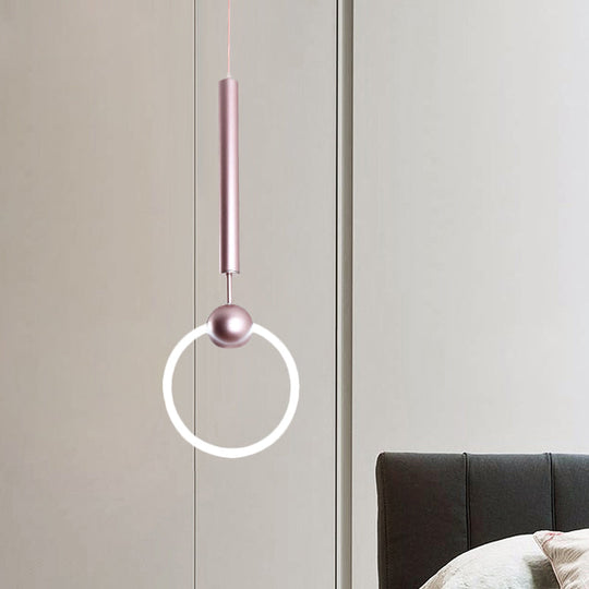 Modern Flute & Ring Pendant Light Macaron Style For Bedroom Metal Construction Single Head Hanging