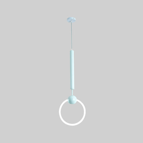 Modern Flute & Ring Pendant Light Macaron Style For Bedroom Metal Construction Single Head Hanging