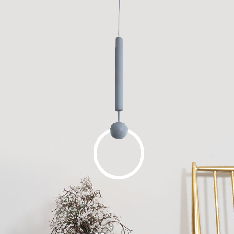 Modern Flute & Ring Pendant Light Macaron Style For Bedroom Metal Construction Single Head Hanging