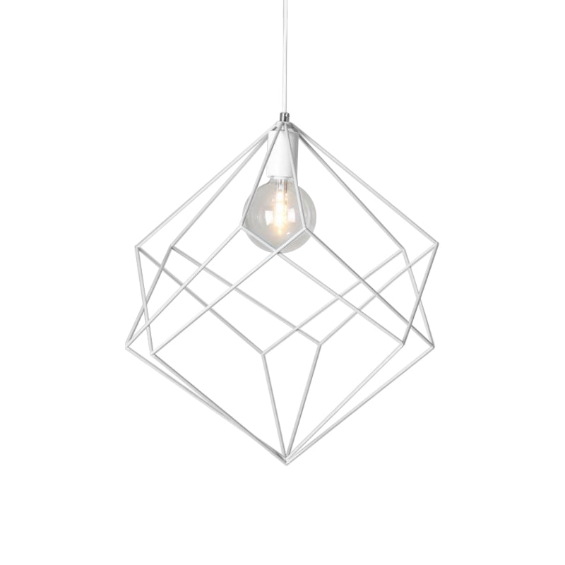 Macaron Cube Cage Pendant Light - Stylish Iron Undertint Hanging Lamp For Dining Table And Hallway