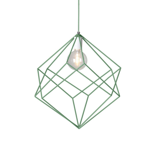 Macaron Cube Cage Pendant Light - Stylish Iron Undertint Hanging Lamp For Dining Table And Hallway