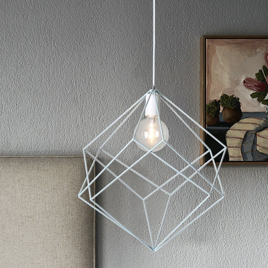 Macaron Cube Cage Pendant Light - Stylish Iron Undertint Hanging Lamp For Dining Table And Hallway