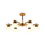 Modern Black/Gold Pendant Chandelier - Glass & Wood Hanging Light For Sitting Room