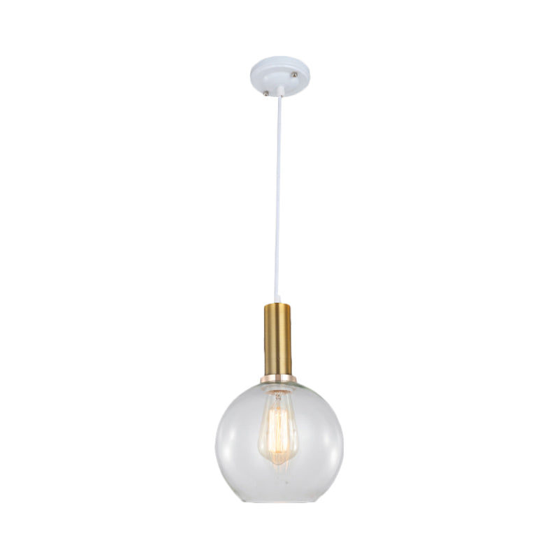 Industrial Brass Orb Pendant Light Clear Glass Dome Ceiling Fixture With Single Bulb