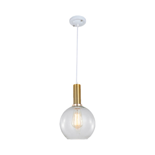 Industrial Brass Orb Pendant Light Clear Glass Dome Ceiling Fixture With Single Bulb