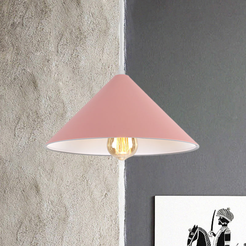 Metallic Macaron Style Pendant Light Fixture For Coffee Shops With Conic Shade Single Bulb In