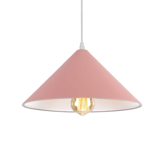 Macaron Style Metallic Pendant Light Fixture - Conic Shade Coffee Shop Ceiling Lamp (1 Bulb