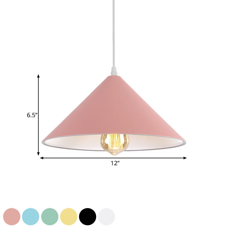 Macaron Style Metallic Pendant Light Fixture - Conic Shade Coffee Shop Ceiling Lamp (1 Bulb