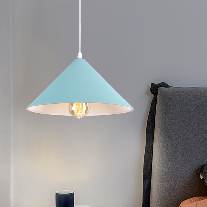 Metallic Macaron Style Pendant Light Fixture For Coffee Shops With Conic Shade Single Bulb In