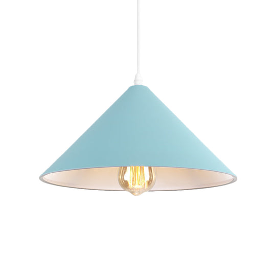 Macaron Style Metallic Pendant Light Fixture - Conic Shade Coffee Shop Ceiling Lamp (1 Bulb
