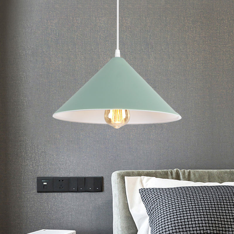 Metallic Macaron Style Pendant Light Fixture For Coffee Shops With Conic Shade Single Bulb In