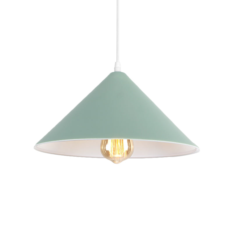 Macaron Style Metallic Pendant Light Fixture - Conic Shade Coffee Shop Ceiling Lamp (1 Bulb
