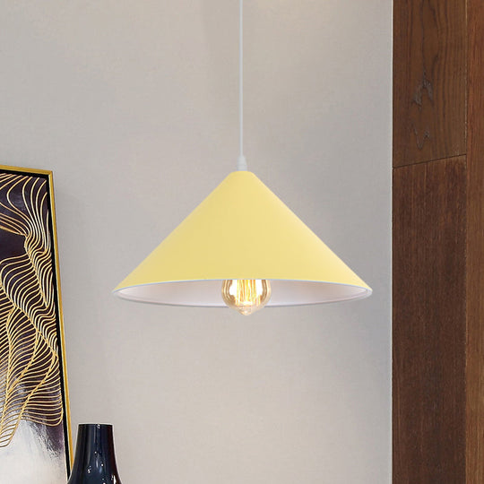 Metallic Macaron Style Pendant Light Fixture For Coffee Shops With Conic Shade Single Bulb In