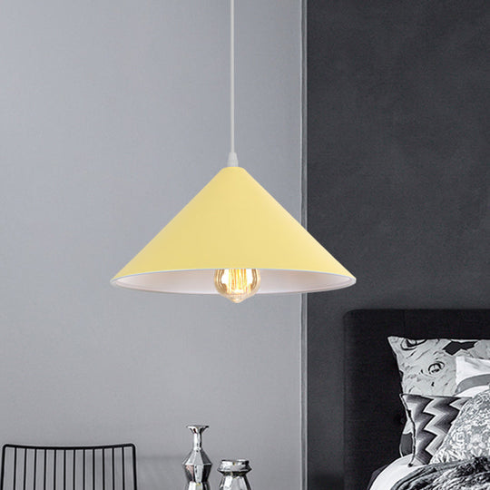 Metallic Macaron Style Pendant Light Fixture For Coffee Shops With Conic Shade Single Bulb In