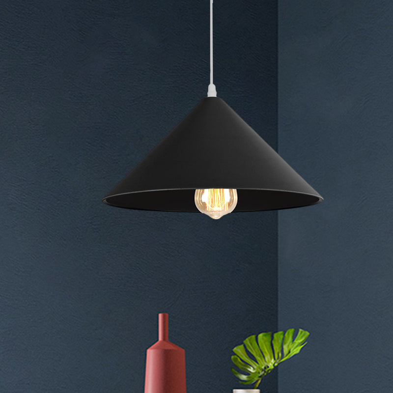 Metallic Macaron Style Pendant Light Fixture For Coffee Shops With Conic Shade Single Bulb In