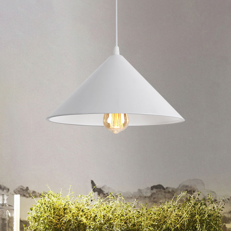 Metallic Macaron Style Pendant Light Fixture For Coffee Shops With Conic Shade Single Bulb In