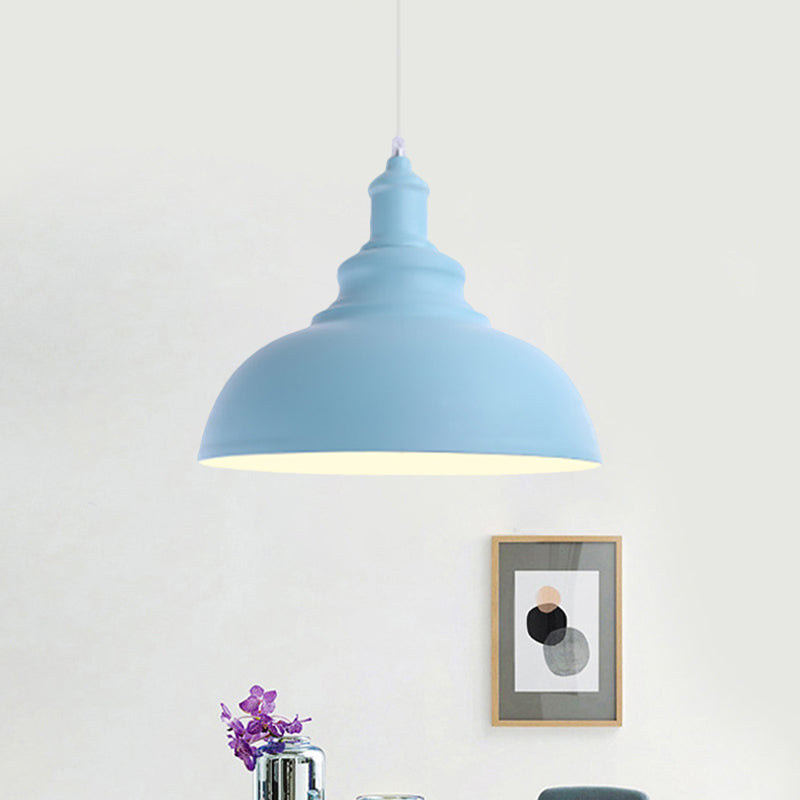 Macaron Style Pink/Yellow Bowl Ceiling Light: Metal Suspended Lamp For Bedroom - 1 Bulb Fixture