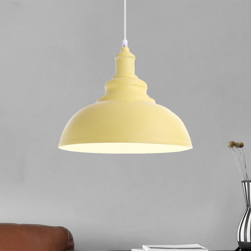 Macaron Style Metal Ceiling Light Fixture- Pink/Yellow Bowl Shape- Bedroom Suspended Lamp (1 Bulb)